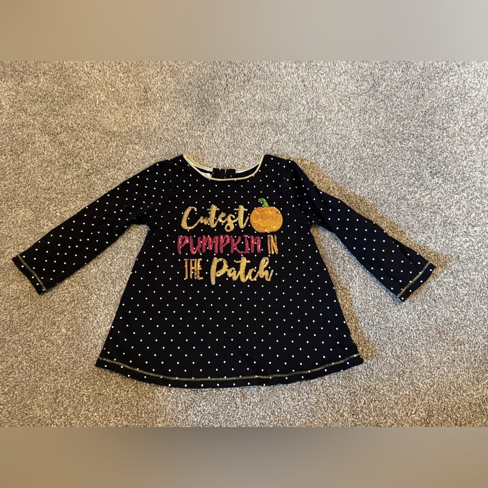 Black White Polka Dot Mud Pie “Cutest pumpkin in the patch” Sequin 12-18 months